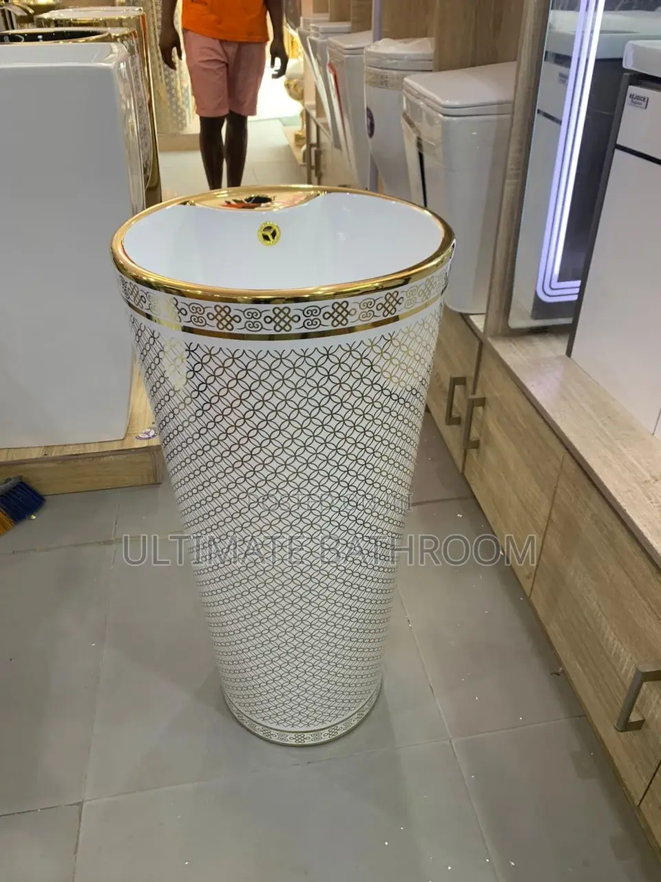 Gold and White Standing Basin
