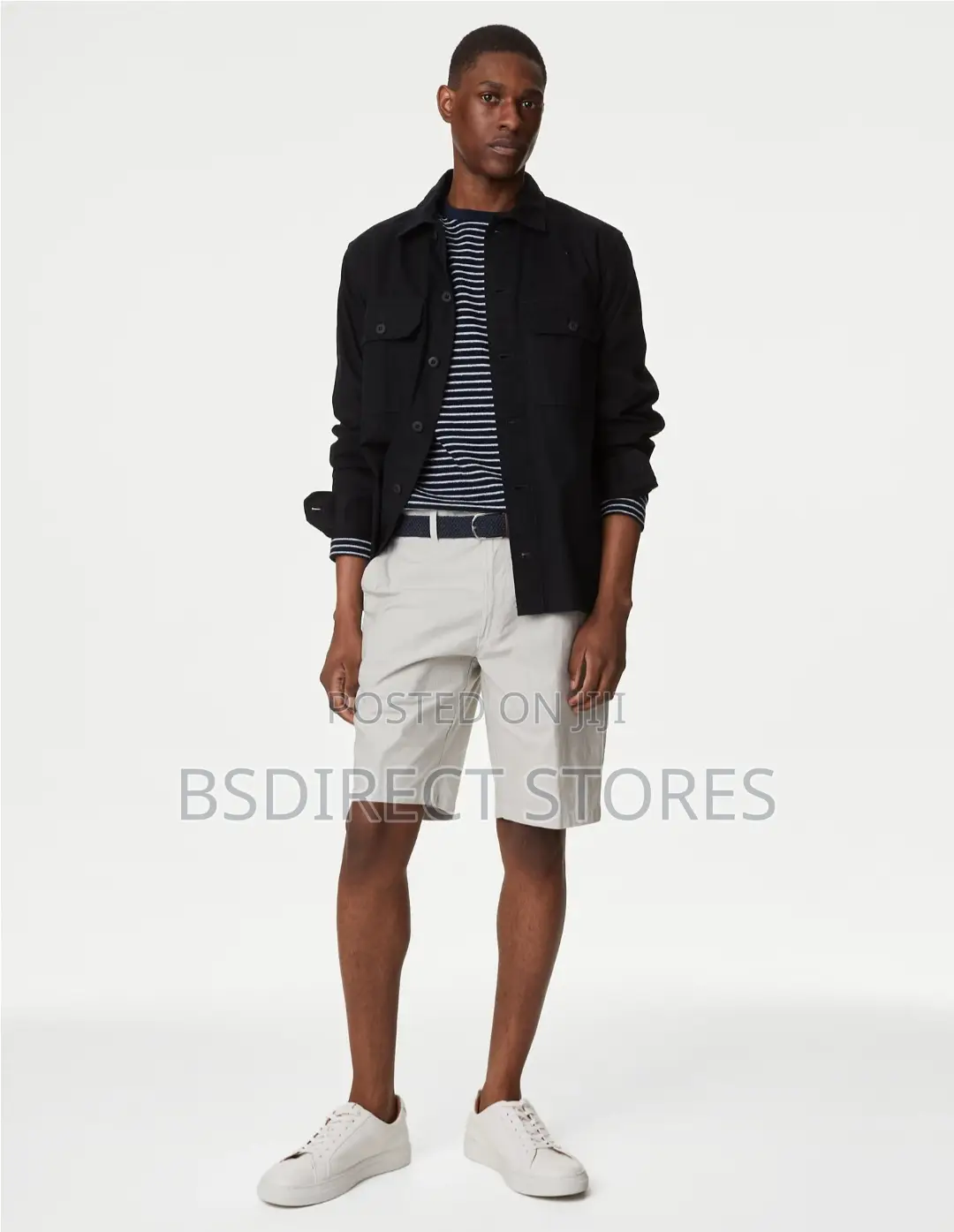 Marks And Spencer Natural 38in Striped Belted Stretch Chino