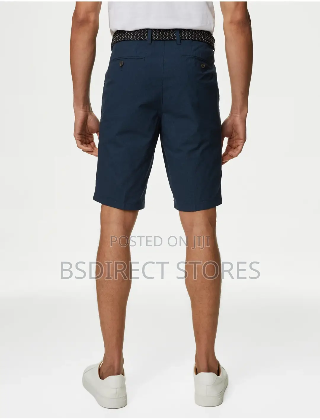 Marks and Spencer Navy 44in Pure Cotton Checked Belted Chino
