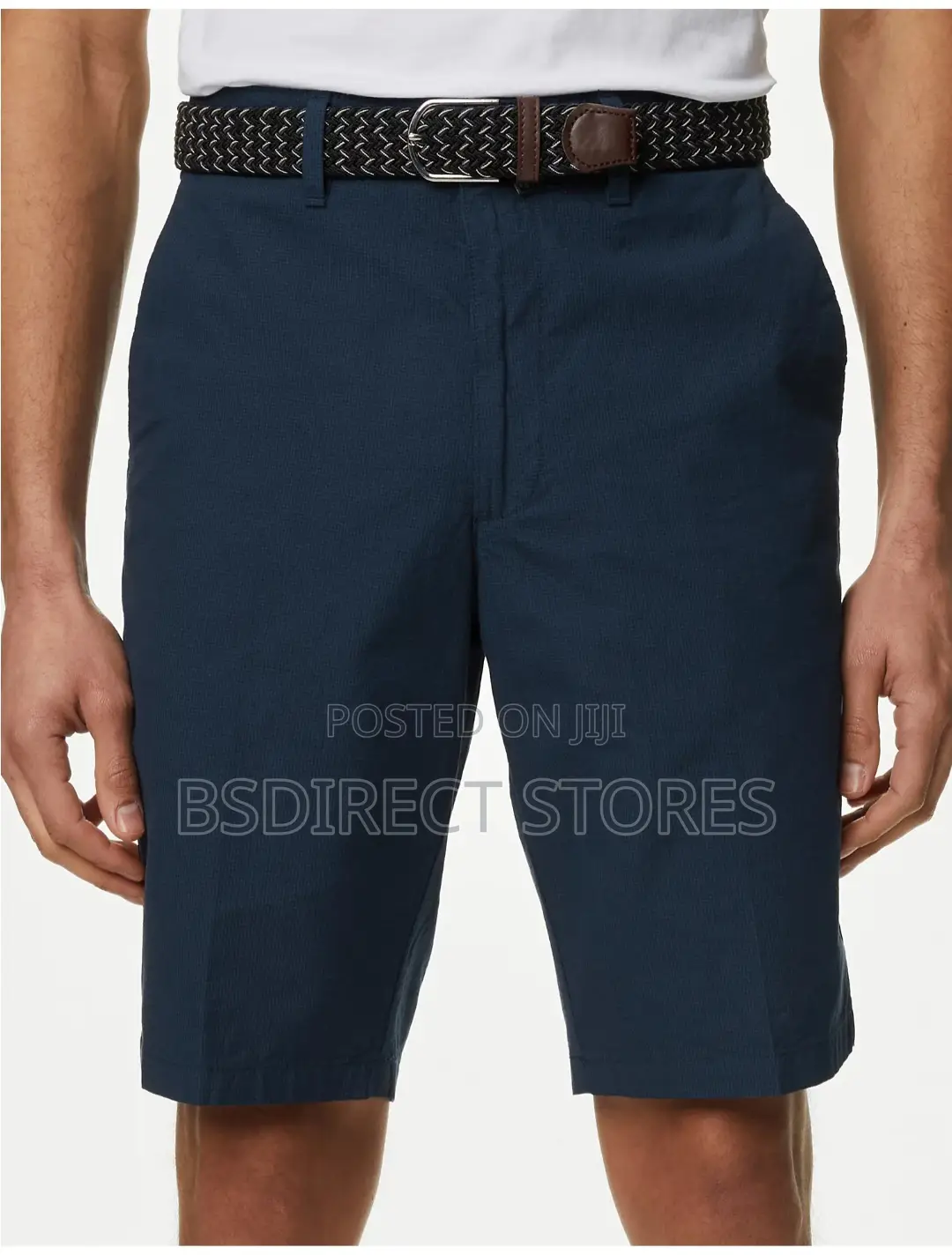 Marks and Spencer Navy 44in Pure Cotton Checked Belted Chino