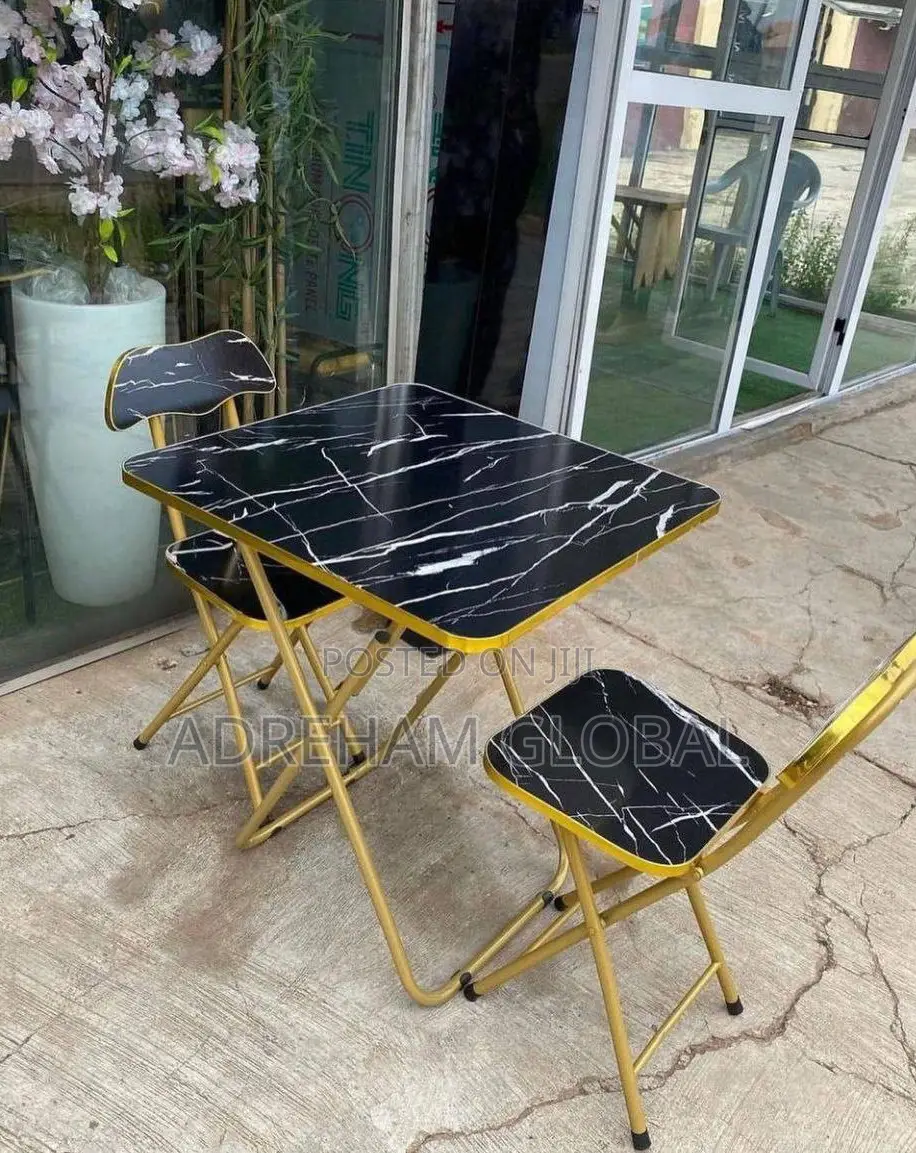 Indoor and Outdoor Table With 2 Chairs (Black and Gold)