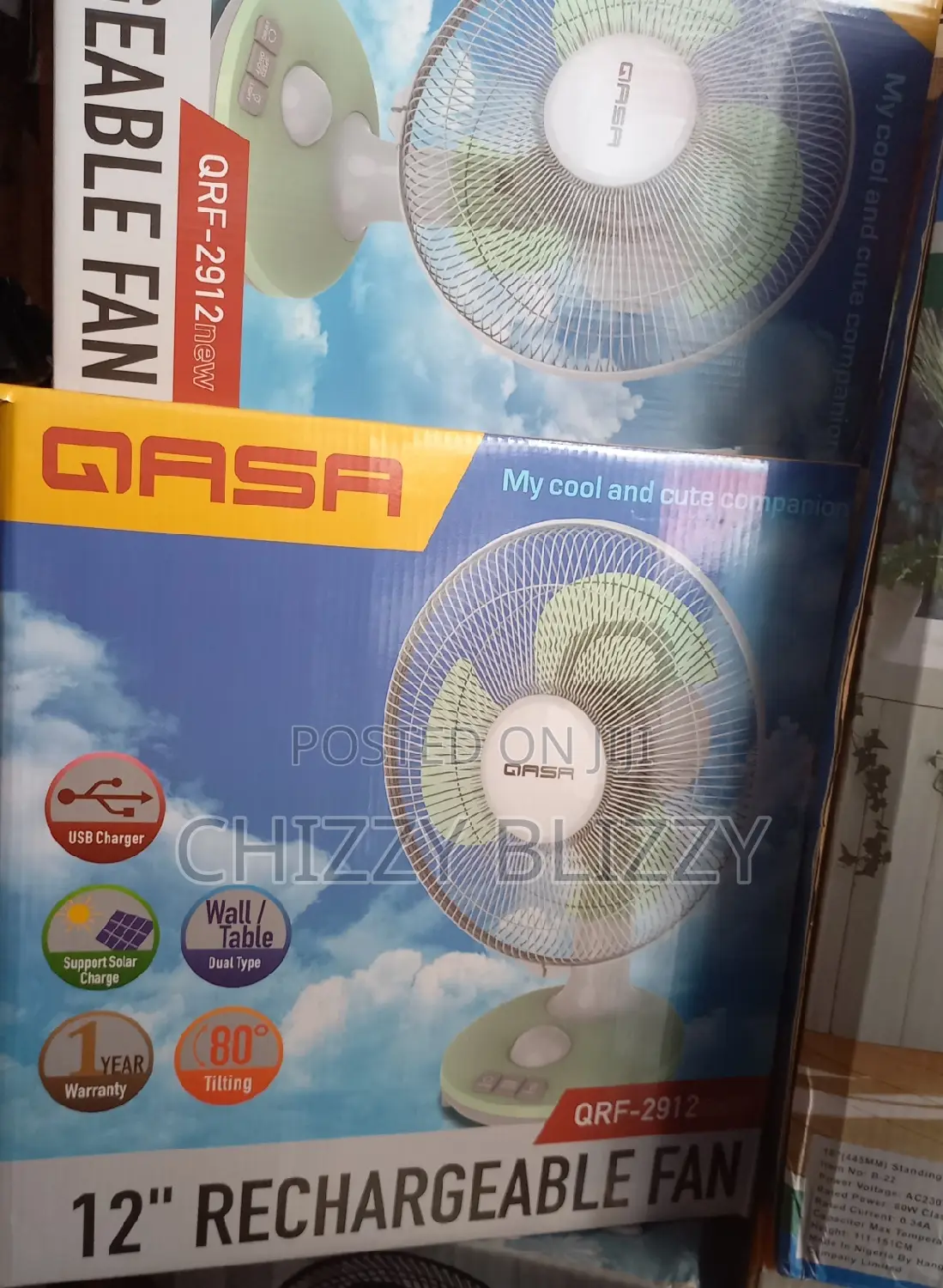 Qasa 12 Inch Rechargeable Table Fan