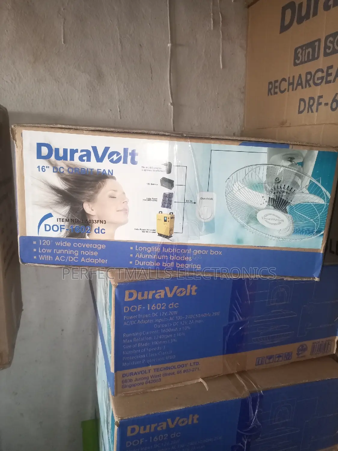 16" Duravolt AC/DC Solar Orbit Fan With Adapter
