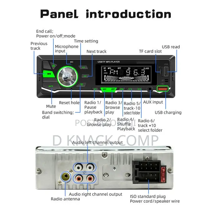 Car Stereo Receiver BT MP3 Player FM Radio Voice Assistant
