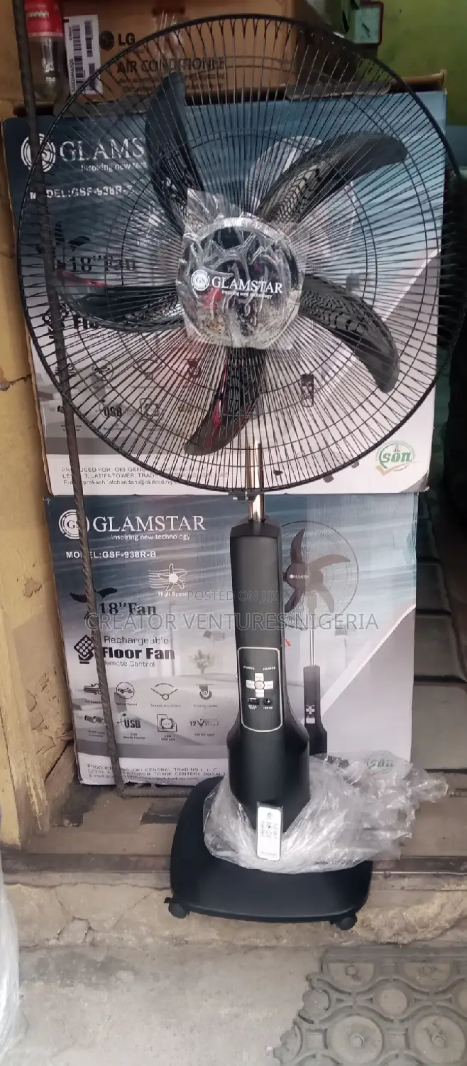 Rechargable Glamstar Ac/Dc Trolley Standing Fan,18",9 Speed