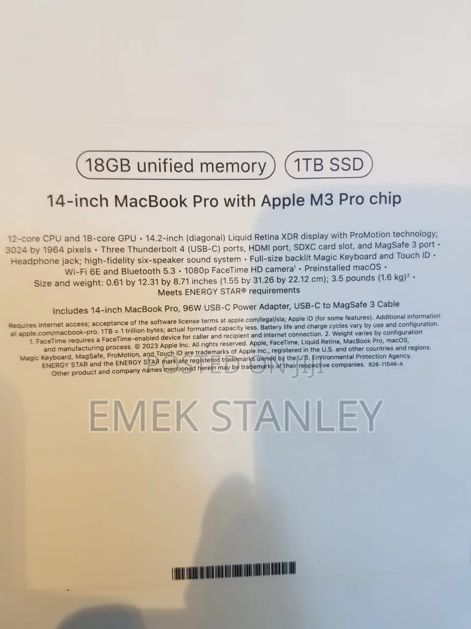 New Laptop Apple MacBook Pro 2023 M3 14-inch 18GB Apple M3 Pro SSD 1T