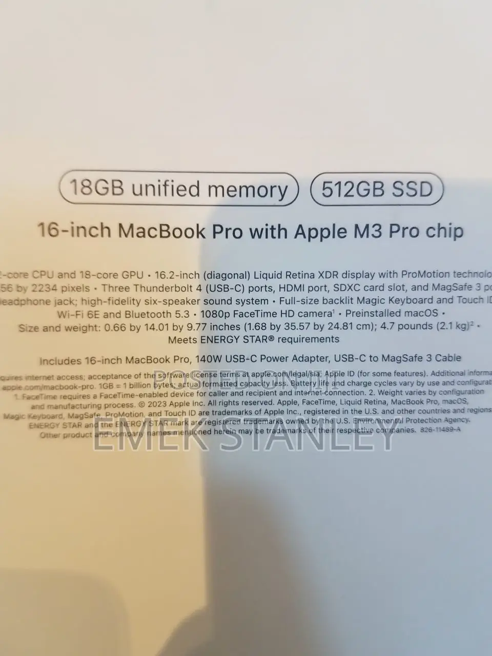New Apple MacBook Pro 2023 M3 Pro 16-Inch 18GB Apple M3 Pro SSD 512GB