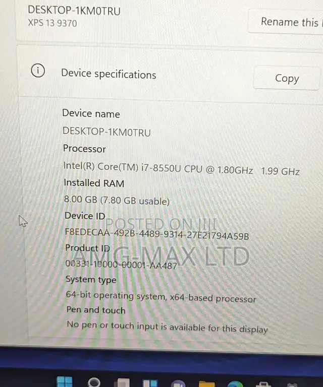Laptop Dell XPS 13 9370 8GB Intel Core I5 SSD 256GB