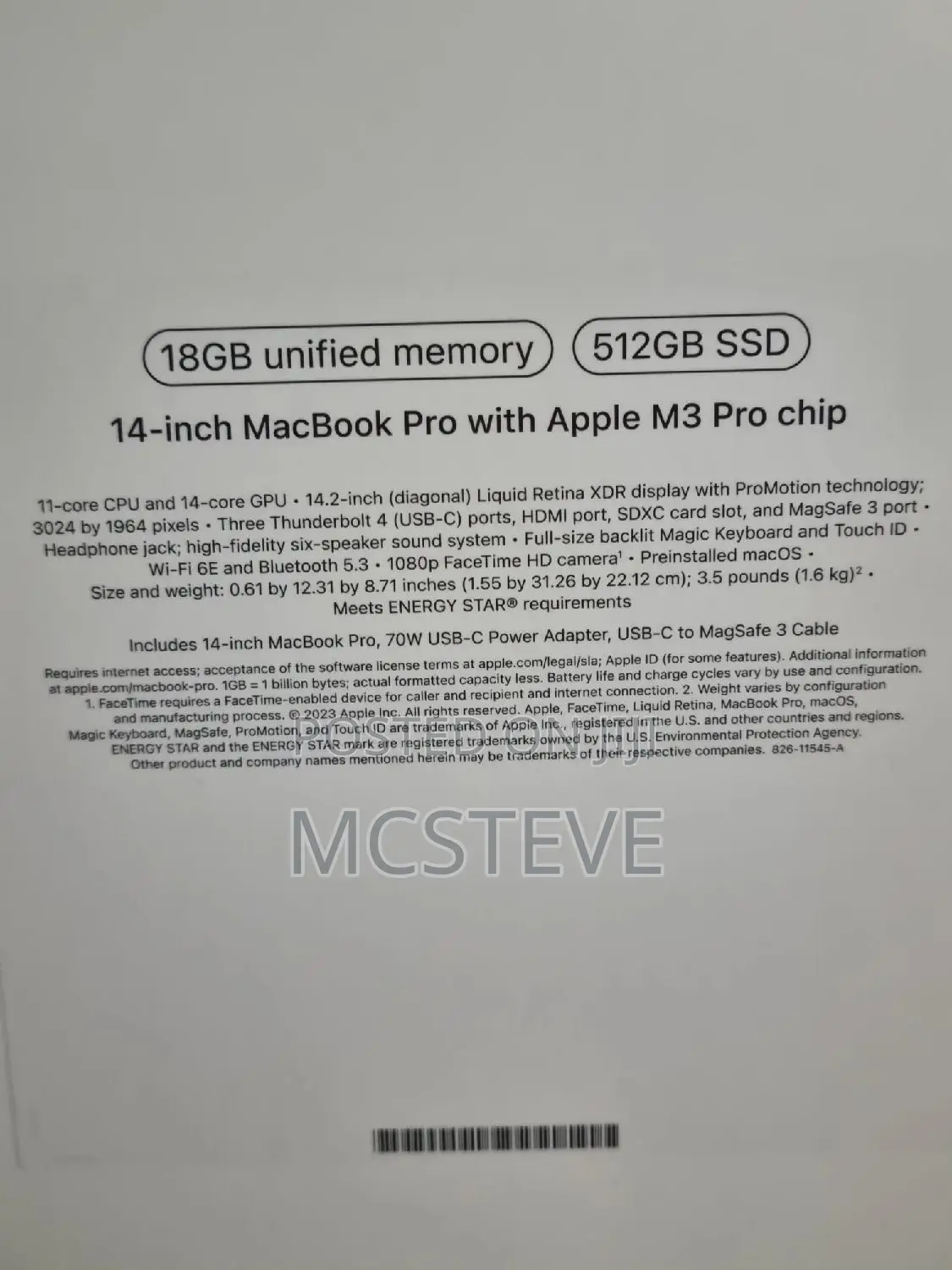 New Apple MacBook Pro 2023 M3 Pro 14-Inch 18GB Apple M3 Pro SSD 512GB