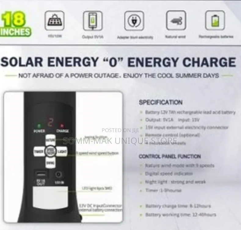 Iwin Energy Rechargeable Solar Ac Dc Standing Fan- 18 Inches
