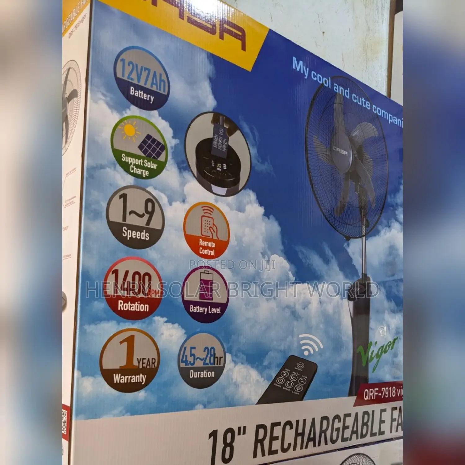 QASA 18inc Solar Rechargeable Fan