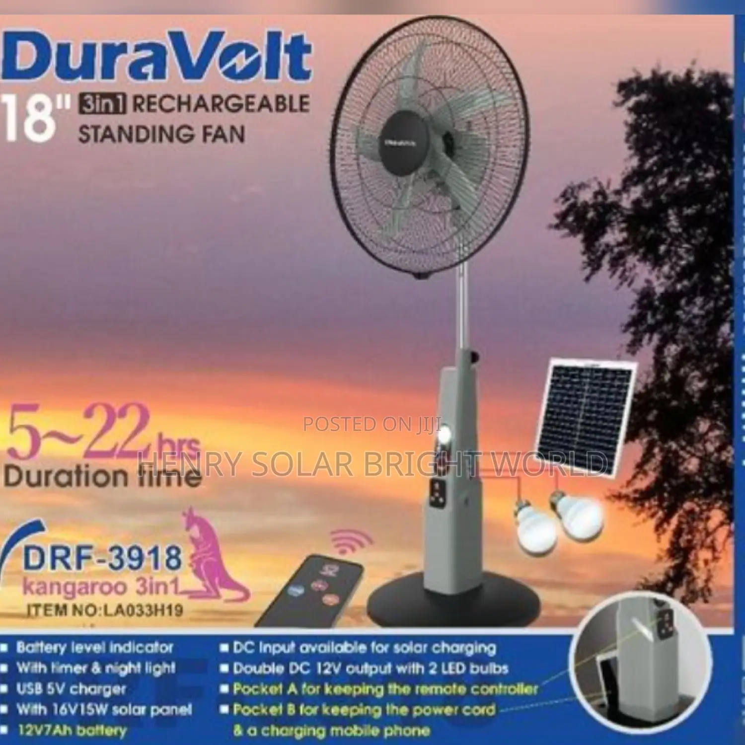 Duravolt 18inc Rechargeable Fan