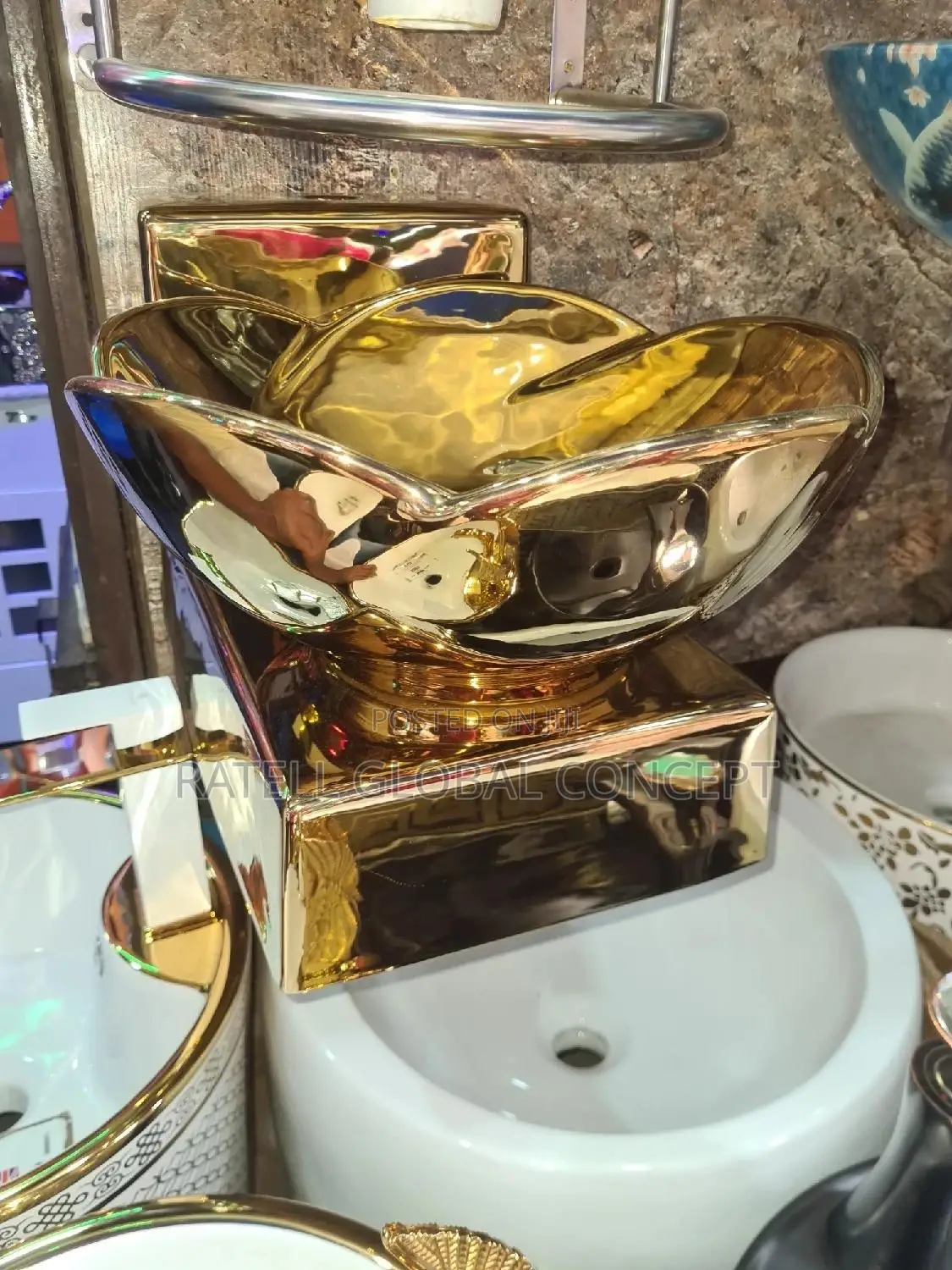 Gold Flower Design Hanging Wash Hand Basin