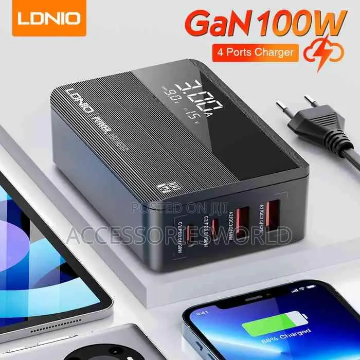 LDNIO Super Fast Charger A4809C 100W 2x Type-C 2x USB a Gan