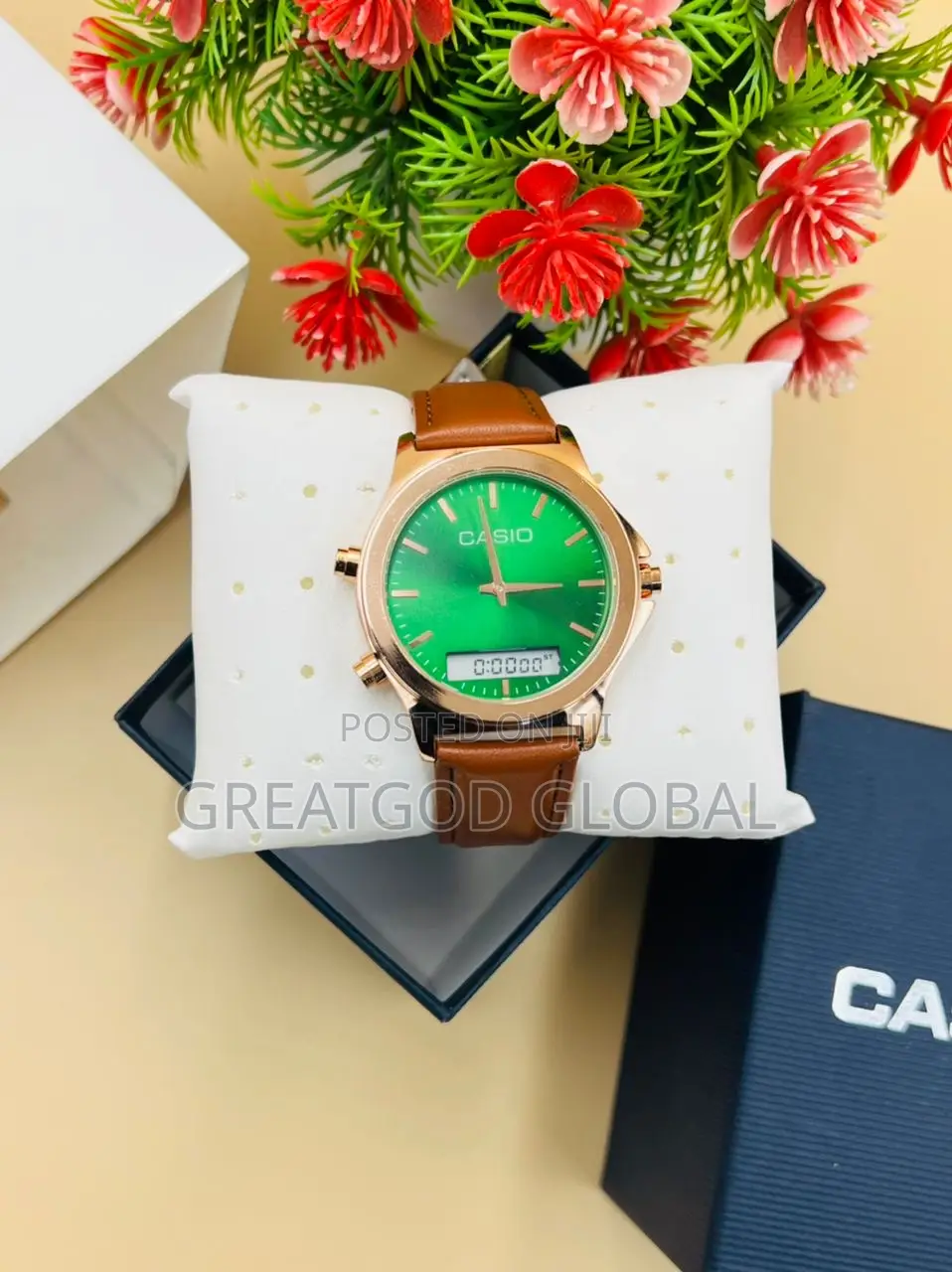 CASIO LEATHER WRISTWATCH Double Time Rosegold