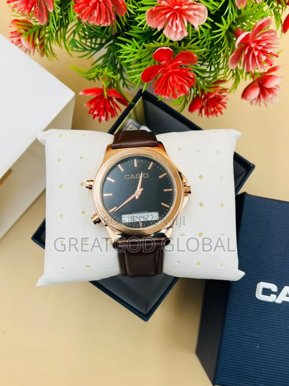 CASIO LEATHER WRISTWATCH Double Time Rosegold