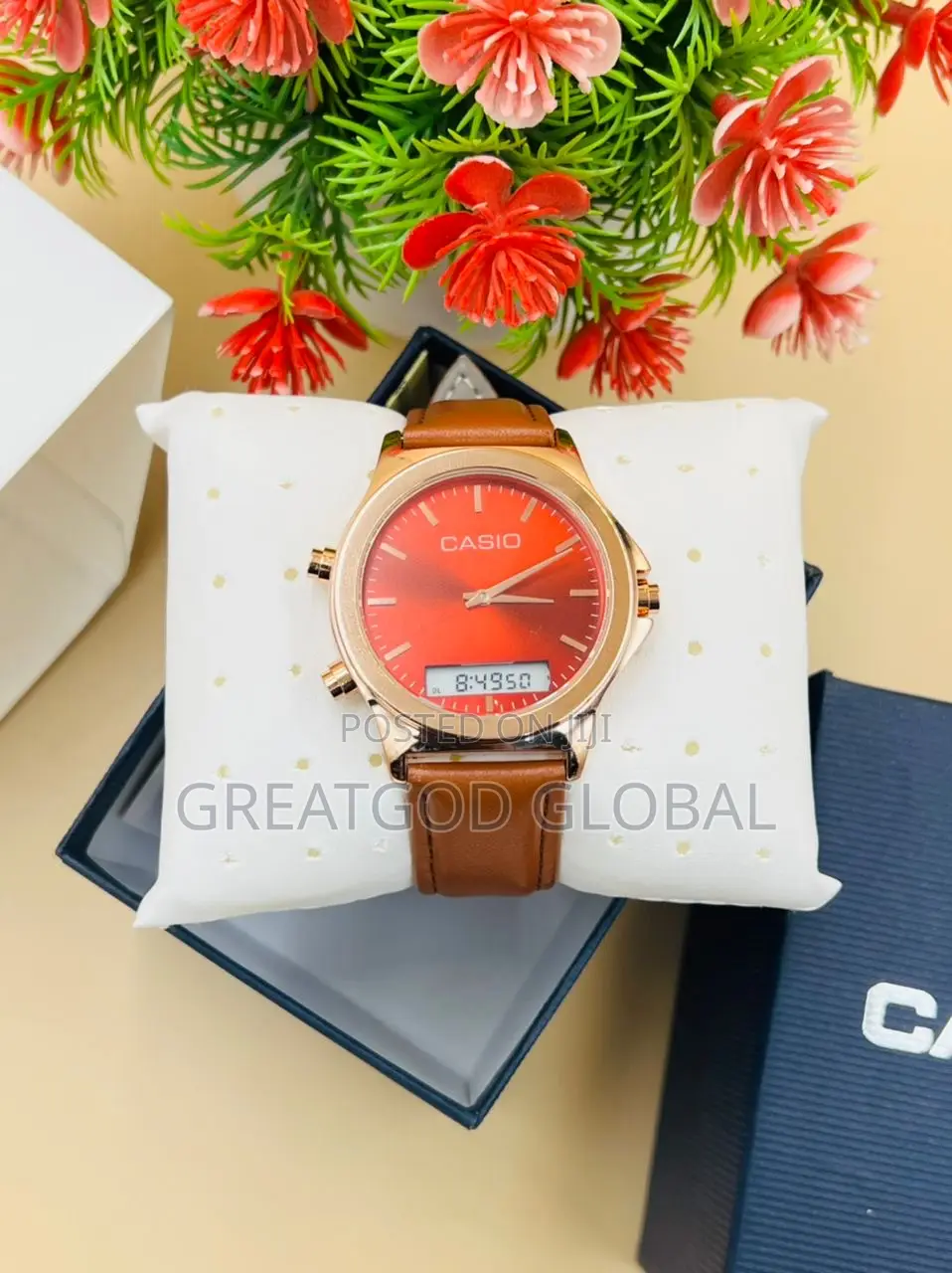 CASIO LEATHER WRISTWATCH Double Time Rosegold
