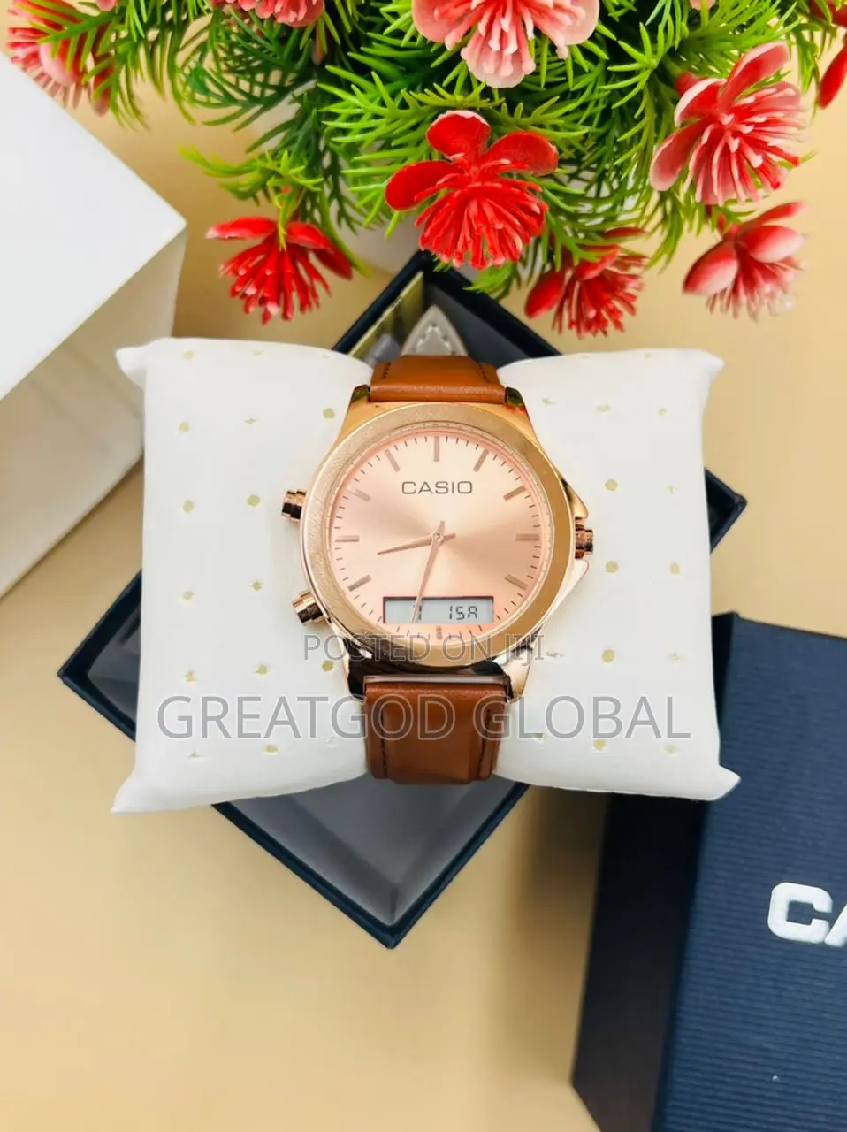CASIO LEATHER WRISTWATCH Double Time Rosegold