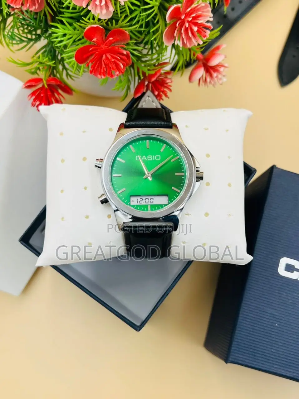 CASIO LEATHER WRISTWATCH Double Time Silver