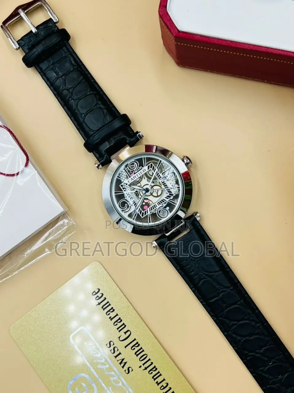 Cartier Leather Wristwatch Round Face With Box 