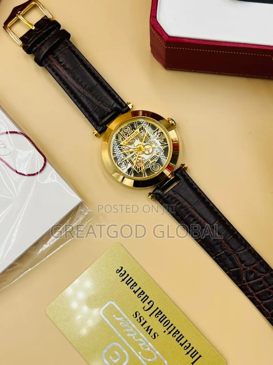 Cartier Leather Wristwatch Round Face With Box 