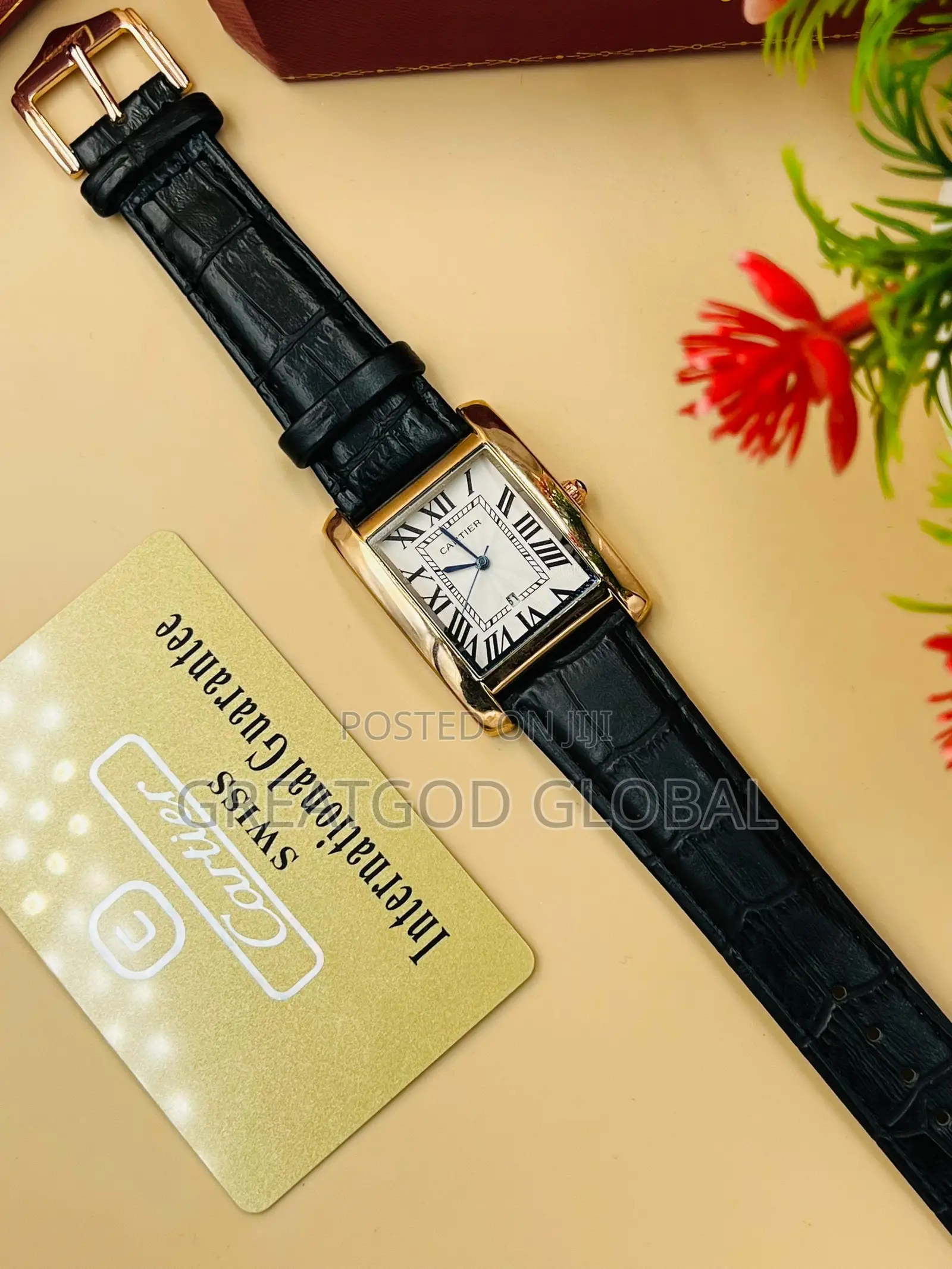Cartier Leather Wristwatch Unique With Box Rosegold