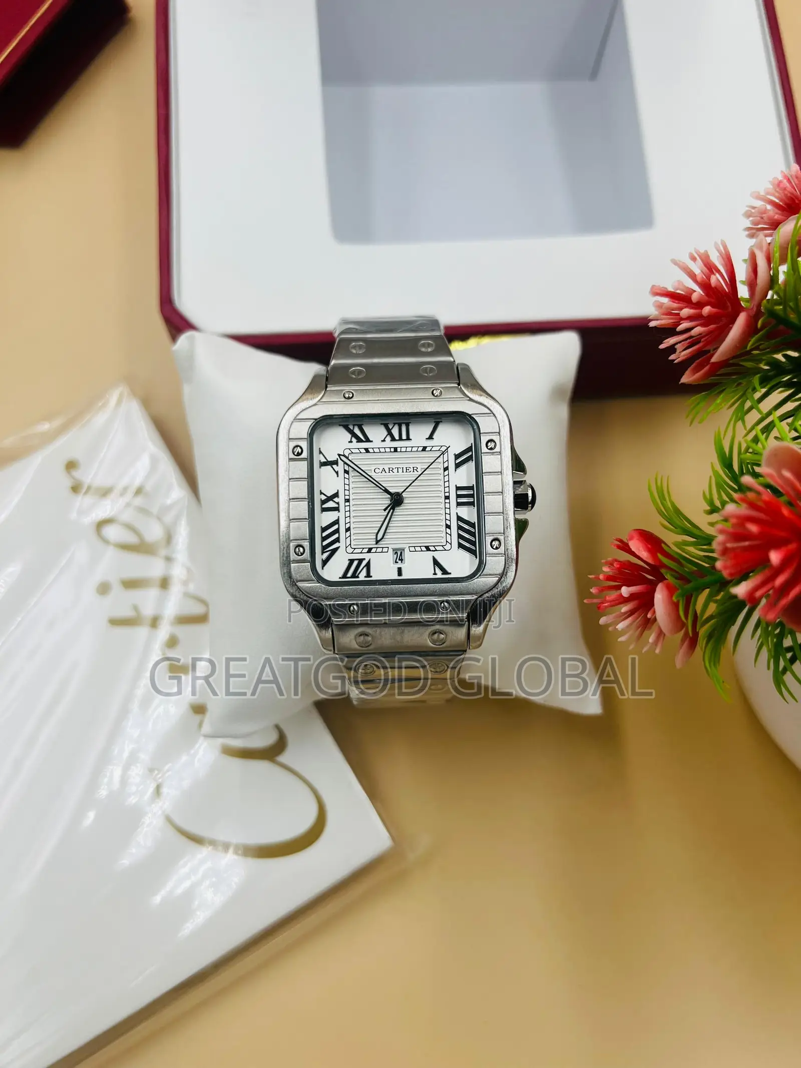 Cartier Chain Wristwatch With Box  Silver