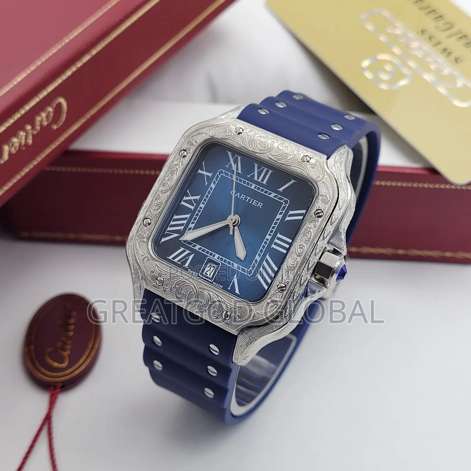 Luxury Cartier Wristwatch Engraved With Rubber Strap