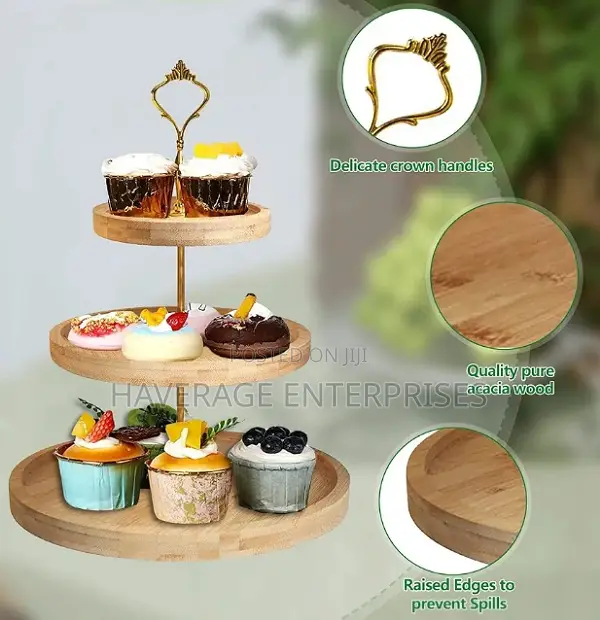 Amkwood 3-Tier Round Bamboo Cake Stand Serving Plate