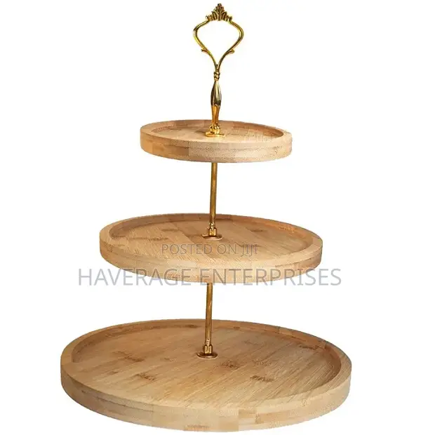 Amkwood 3-Tier Round Bamboo Cake Stand Serving Plate