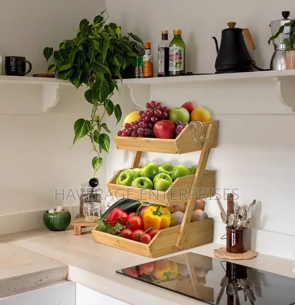 3 Tiers Bamboo Fruit Basket for Kitchen Hanger