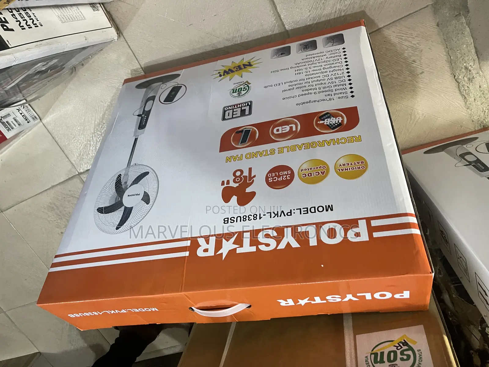 Brand New Polystar 18inch Rechargeable Standarding Fan