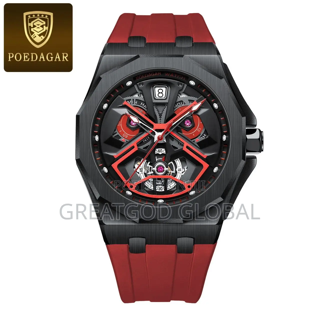 Poedagar Rubber Strap Wristwatch With Box