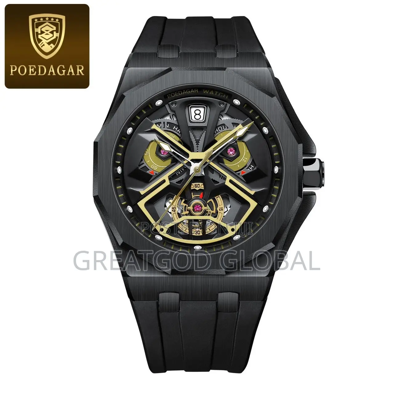 POEDAGAR RUBBER STRAP WRISTWATCH With Box Men Wears