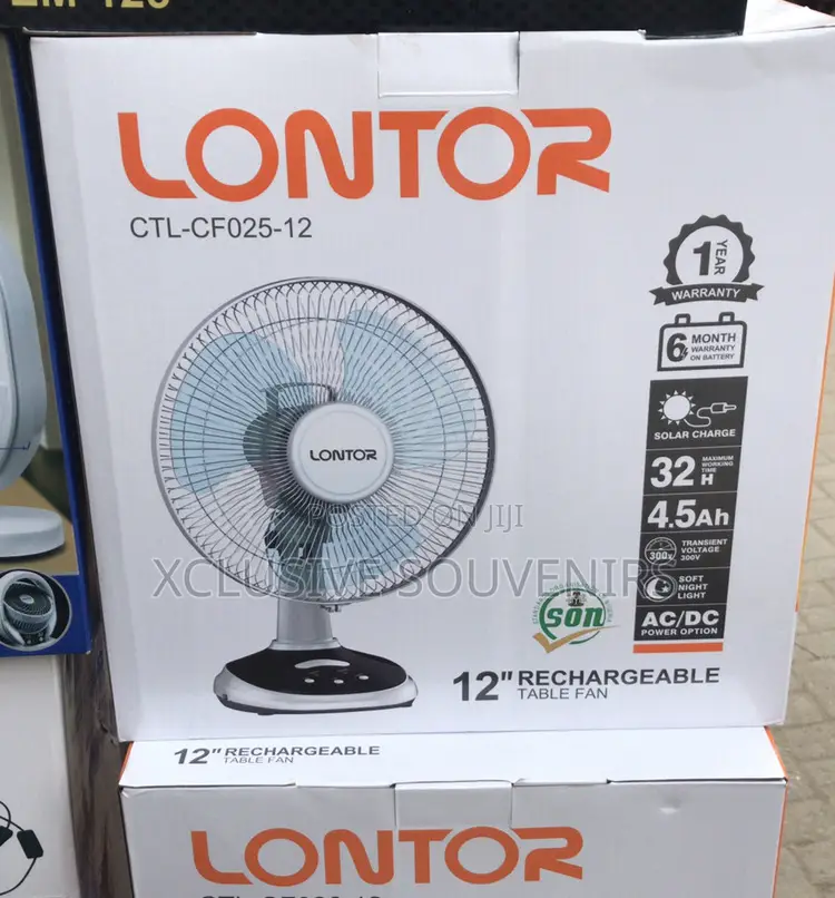 12inches Lontor Rechargeable Table Fan Supports Solar Charge
