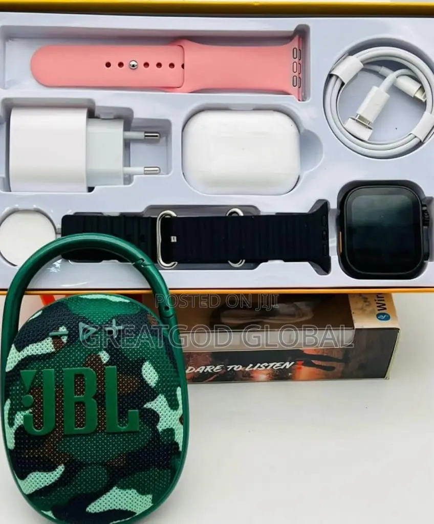CLIP 4 JBL Bluetooth Speaker + Ultra 8 Wireless Smartwatch