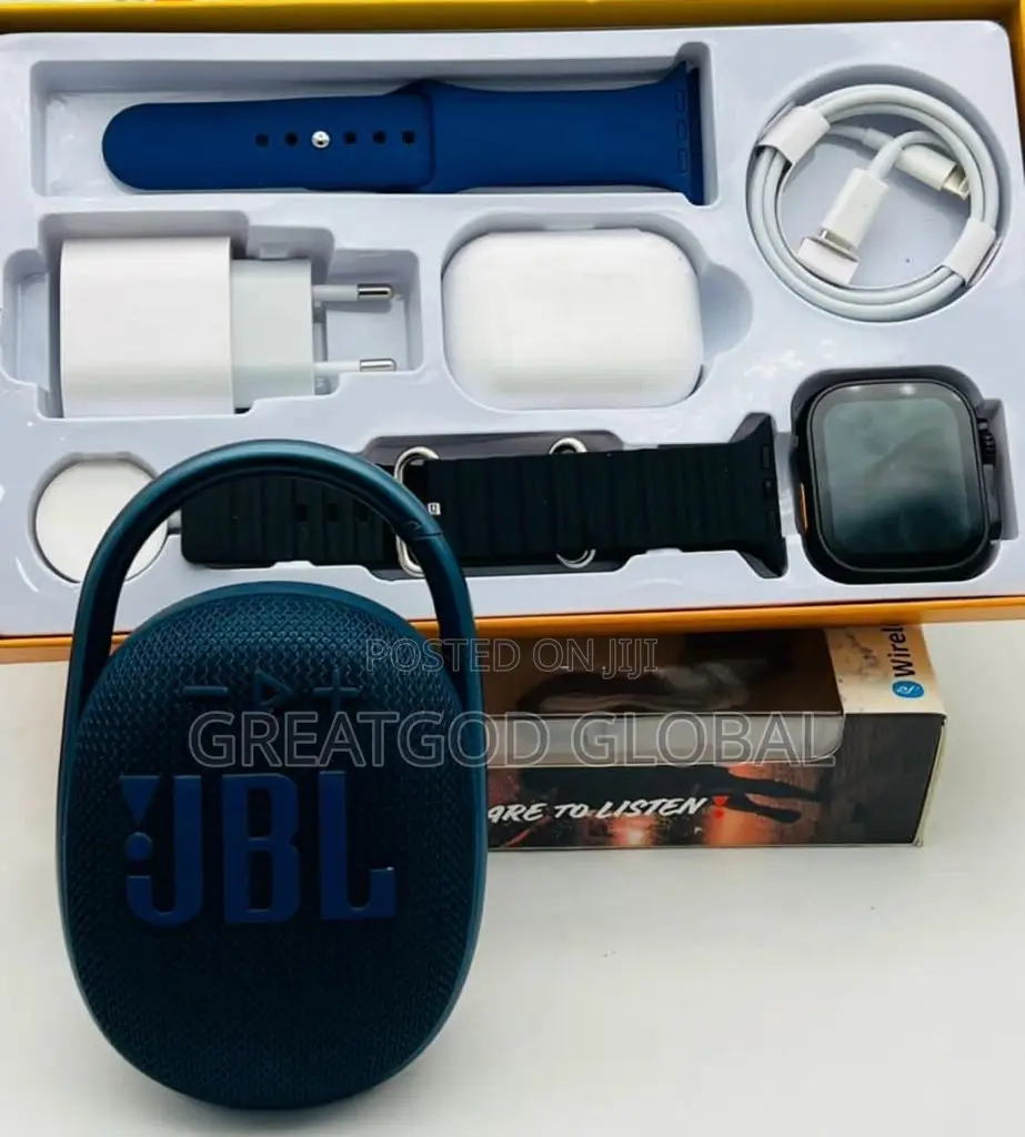 CLIP 4 JBL Bluetooth Speaker + Ultra 8 Wireless Smartwatch