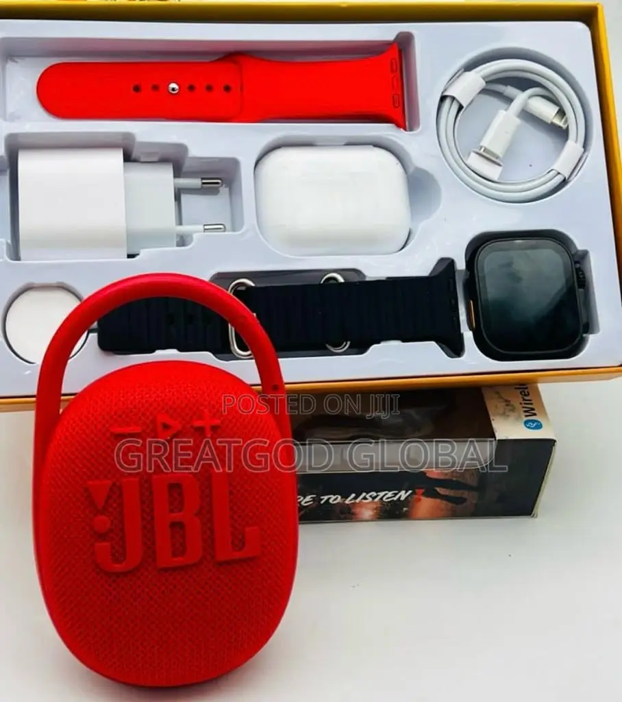CLIP 4 JBL Bluetooth Speaker + Ultra 8 Wireless Smartwatch