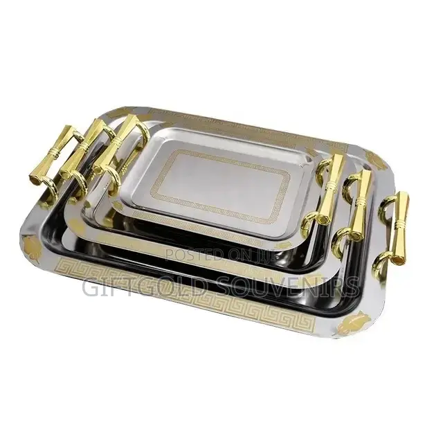 3 Pieces Set of Stainless Gold Tray
