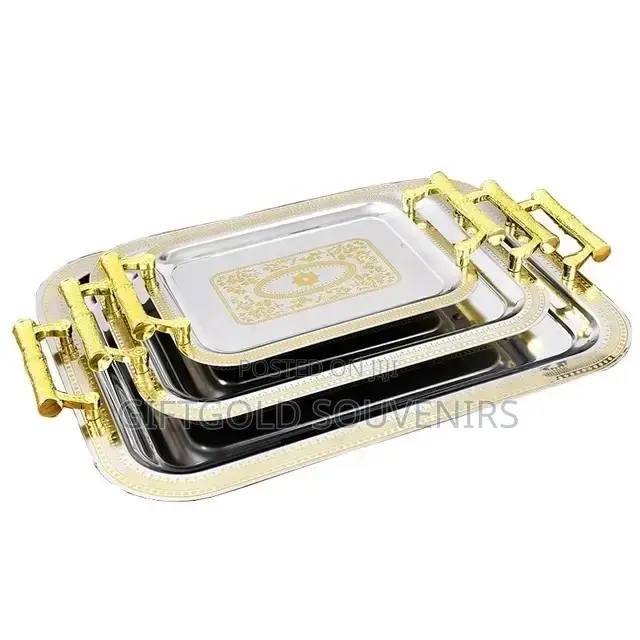 3 Pieces Set of Stainless Gold Tray