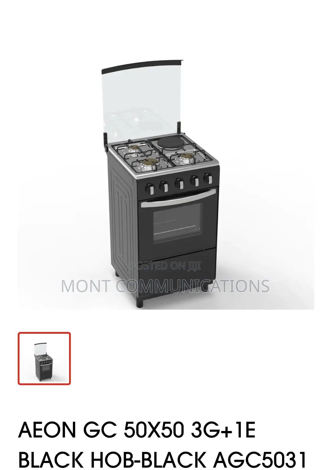 Aeon Gas Cooker 50X50 3G+1E Black Hob-Black