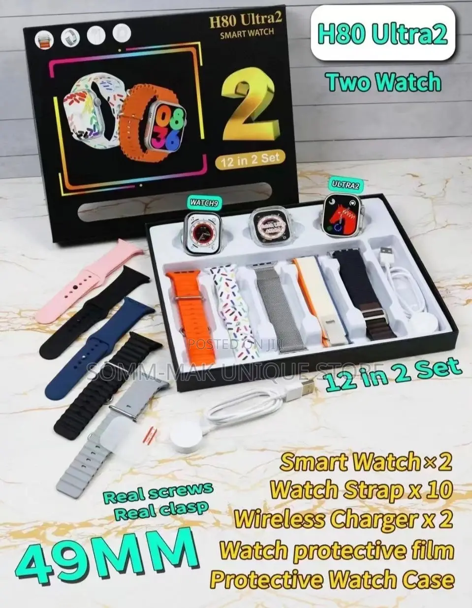 H80 Ultra 2 12 in 2 Set Smart Watchs With Straps
