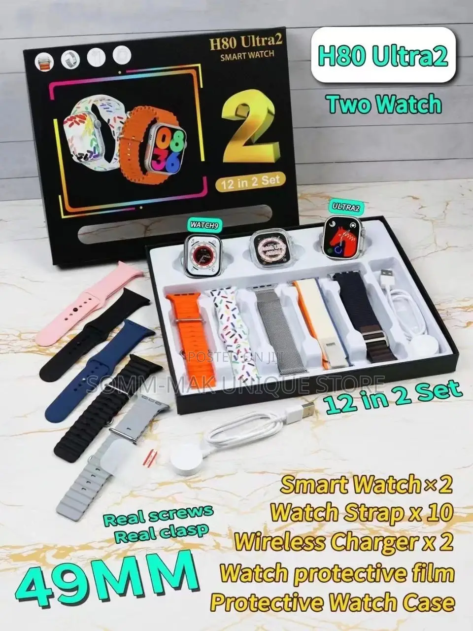 H80 Ultra 2 12 in 2 Set Smart Watchs With Straps