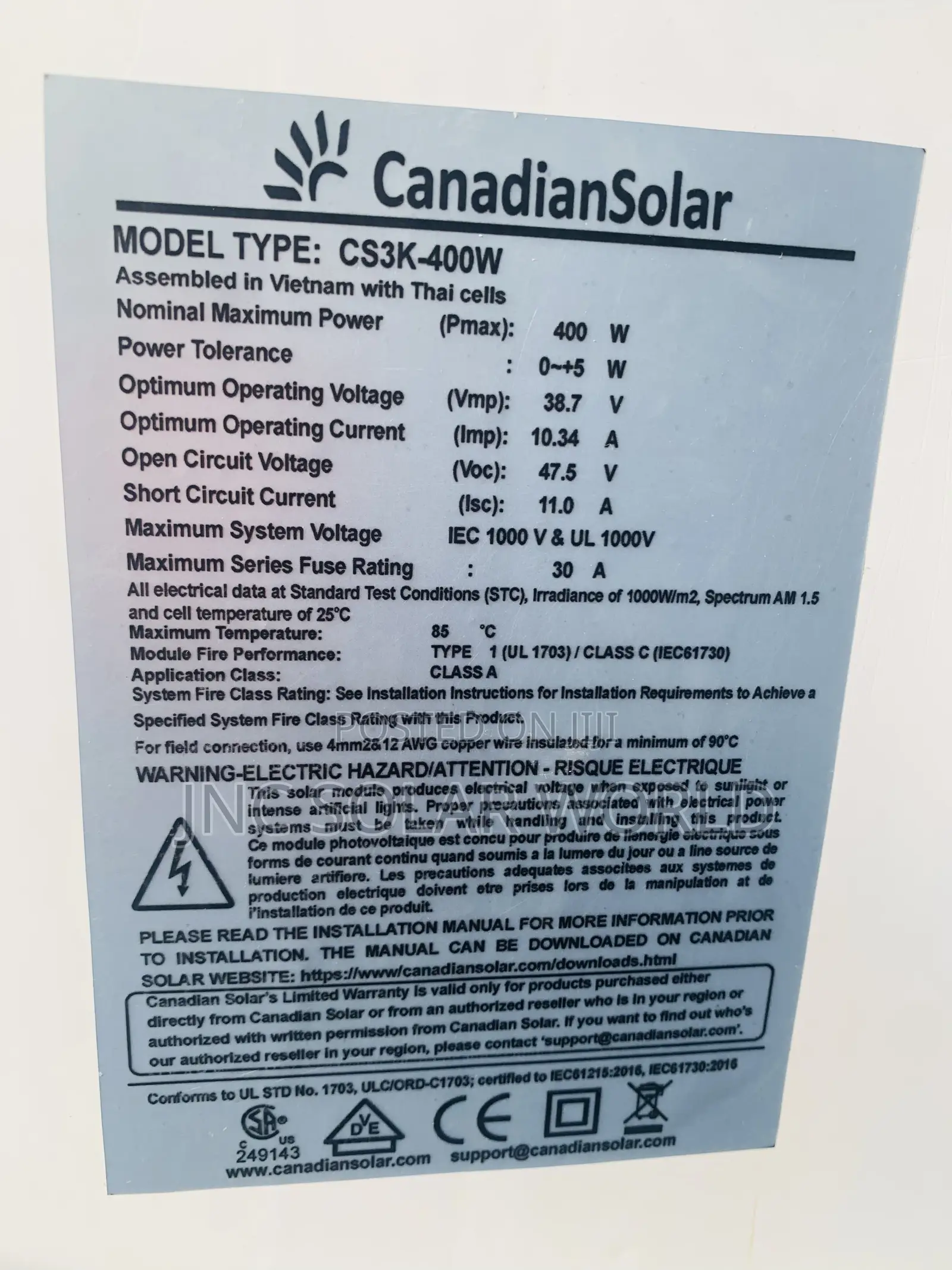 400w Solar Panels Canadians Mono 60 Cell