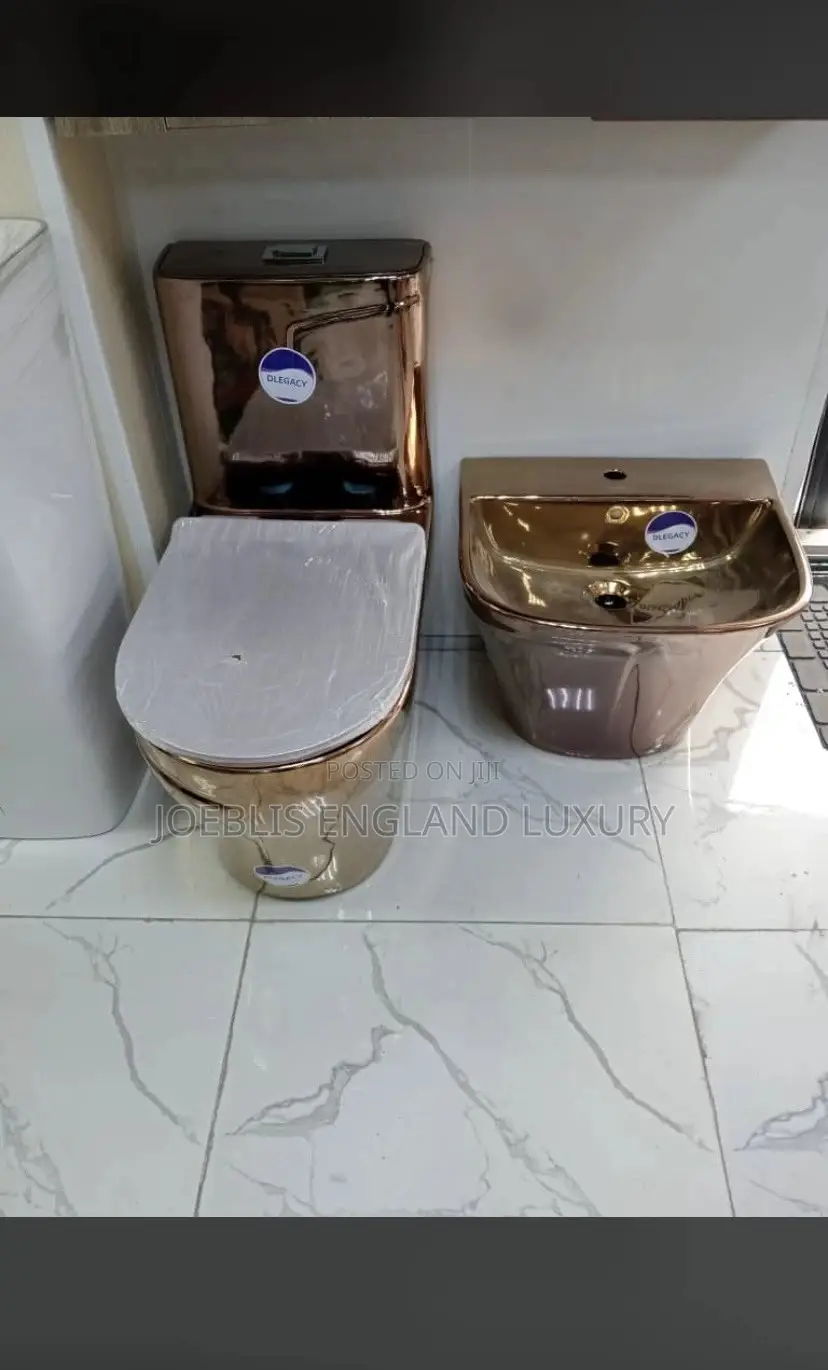 Rose Gold Water Closet With Hanging Basin