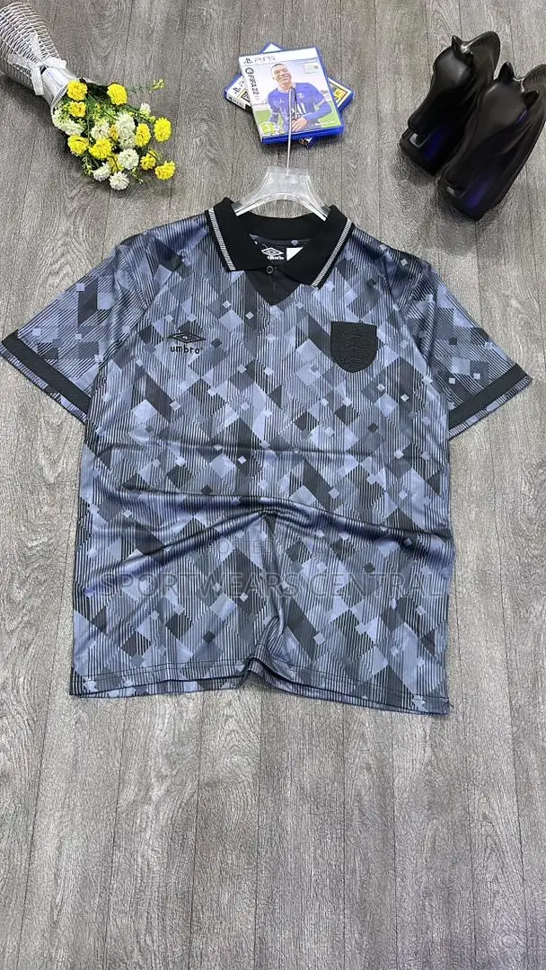 1990 England All Black-Out Plain Black Vintage/Retro Jersey.