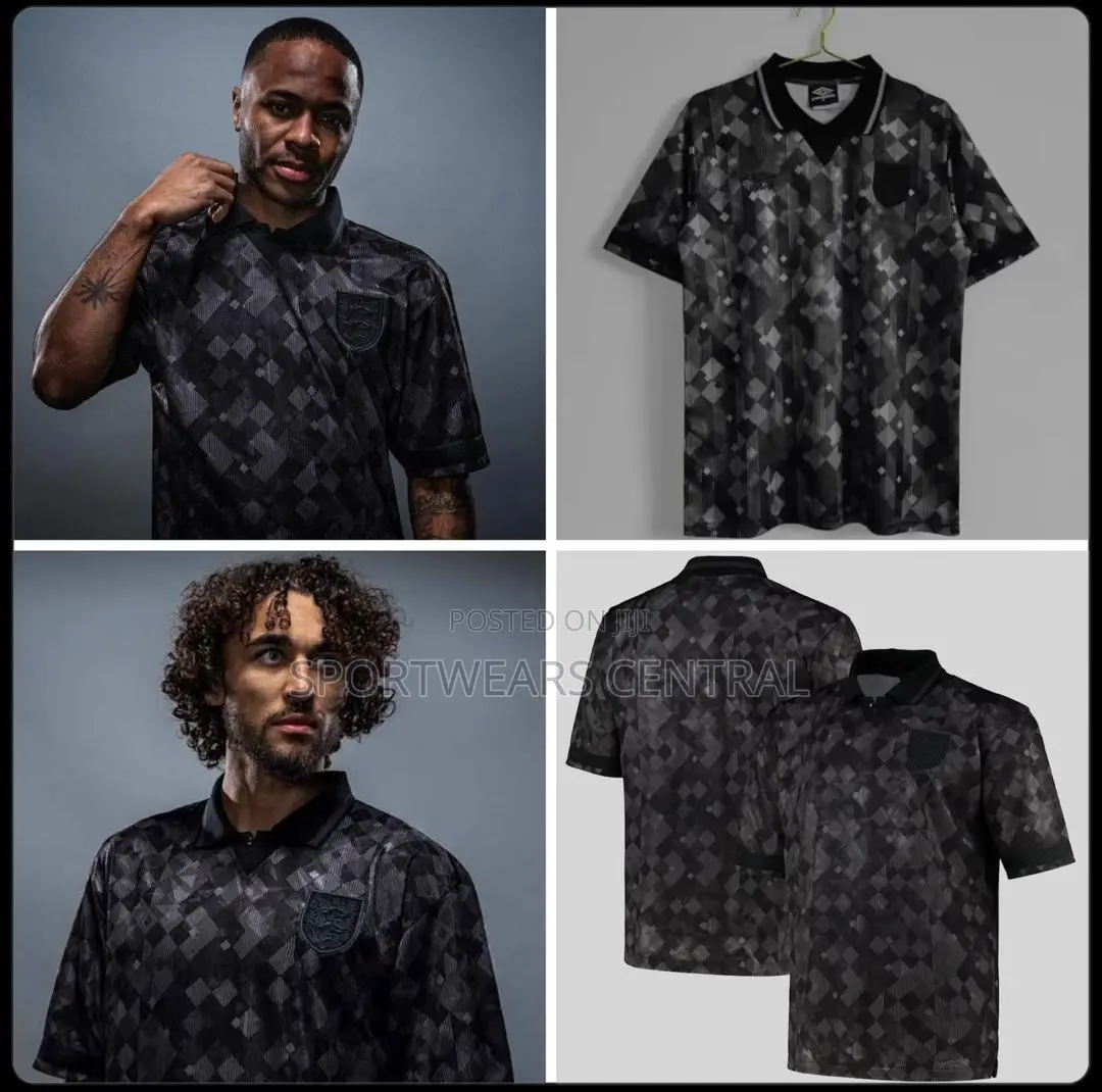 1990 England All Black-Out Plain Black Vintage/Retro Jersey.
