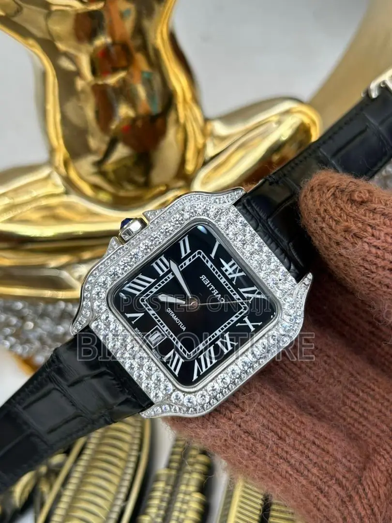 Original CARTIER BLACK LEATHER WATCH Available in Store