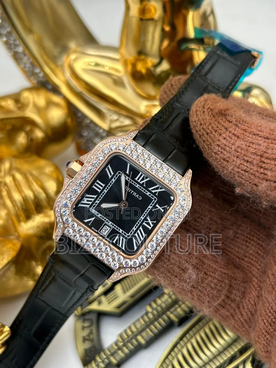 Original CARTIER BLACK LEATHER WATCH Available in Store