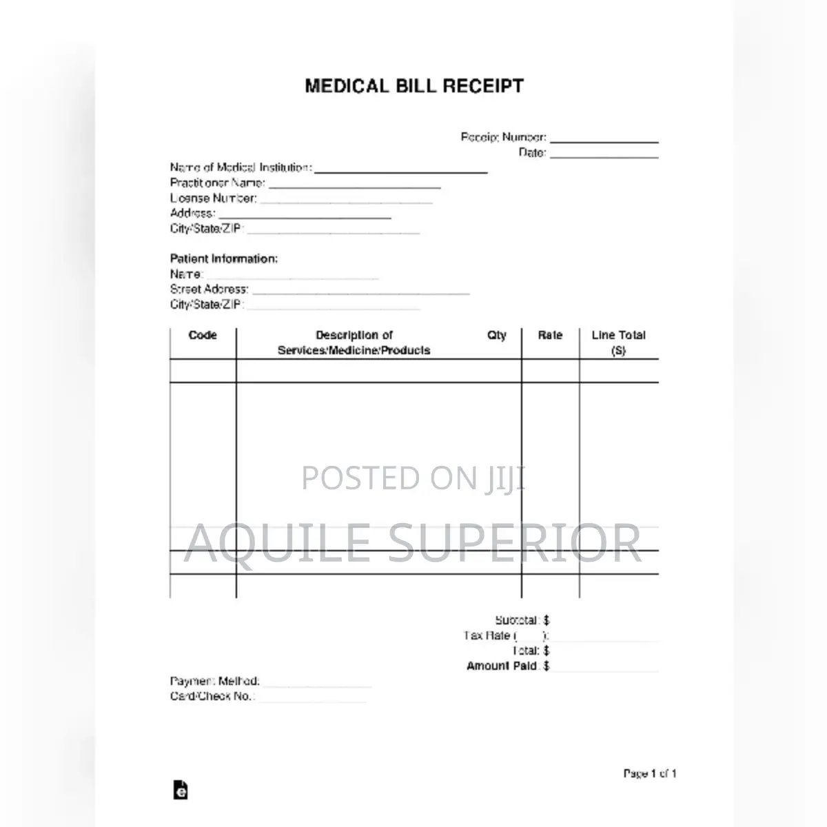 Medical Bill Receipt